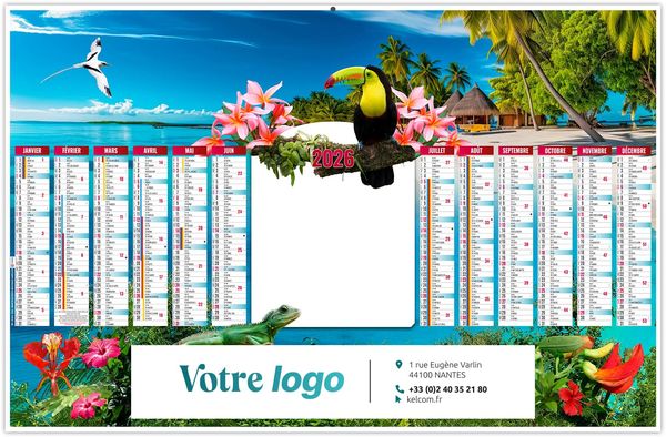 Calendrier entreprise effaçable tropic 2026