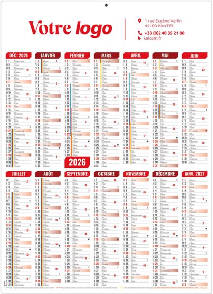 Calendrier entreprise marianne rouge 2026