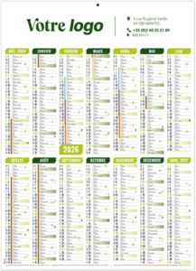 Calendrier personnalisable marianne vert 2026