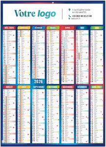 Calendrier publicitaire marianne couleurs 2026