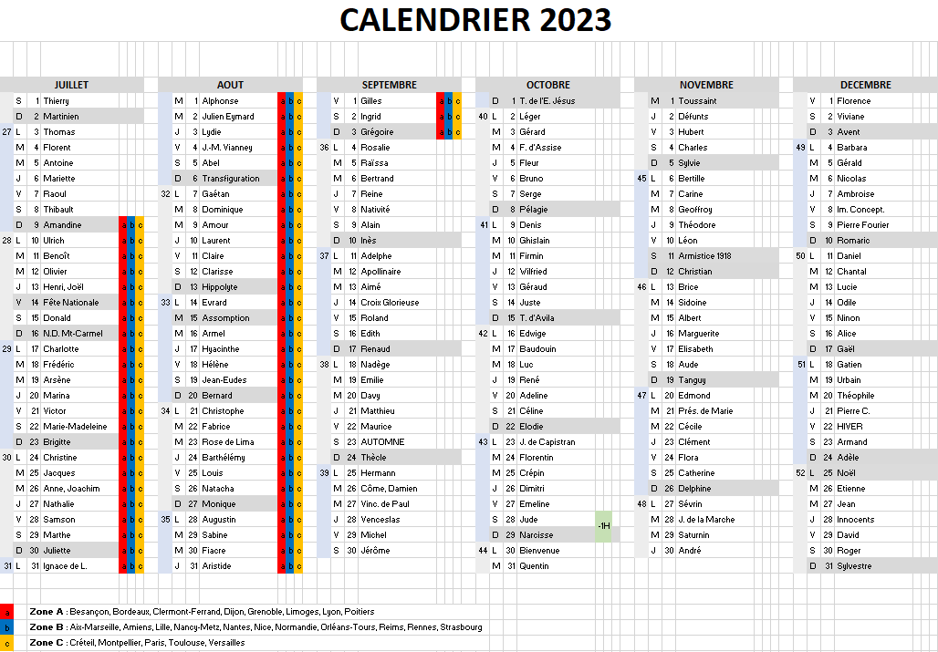 Calendrier 2023 à imprimer PDF et Excel