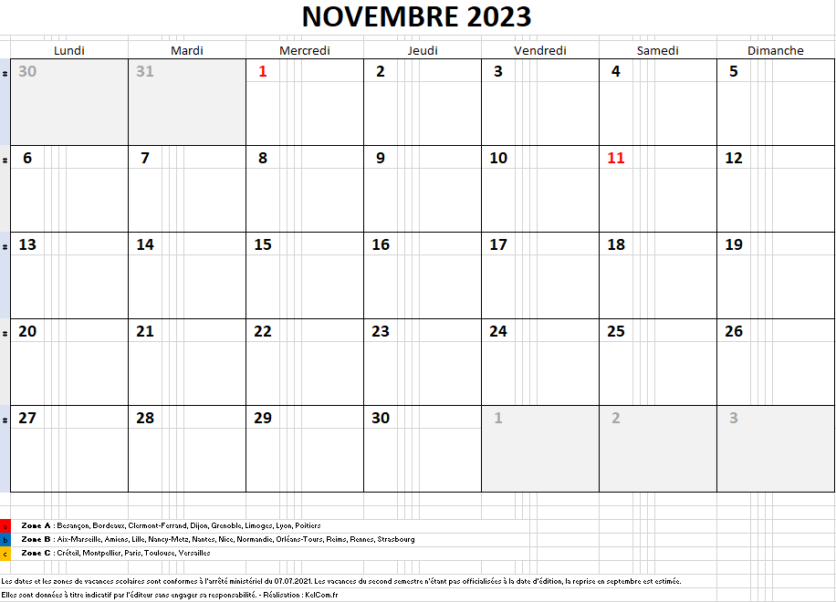 Calendrier Excel 2023 à télécharger